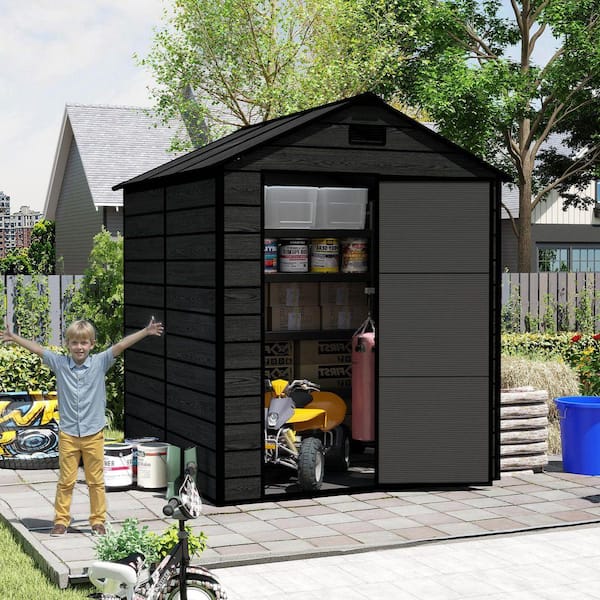 Cesicia 6 ft. W x 6 ft. D Black Resin Storage Shed with Window and