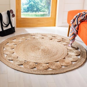 Natural Fiber Beige 5 ft. x 5 ft. Solid Color Round Area Rug