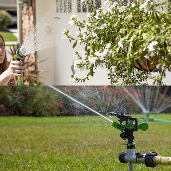 Ames (3) Piece Sprinkler & Sprayer Set with (1) Pulsating Spike Style, (1) 3 Arm Rotating Sprinkler and (1) 7-Pattern Spray Nozzle for Lawn, Garden