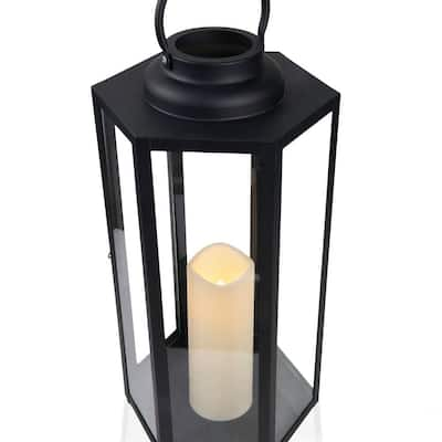 Lights4fun, Inc. Set of Two Black Metal Battery Operated LED Indoor Outdoor  Garden & Patio Flameless Candle Lantern Lights