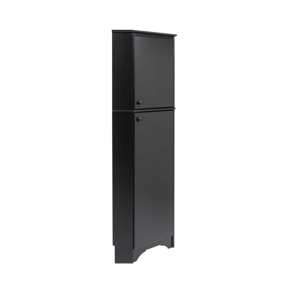 Black Composite Wood Tall Corner Storage Cabinet with Adjustable Shelving