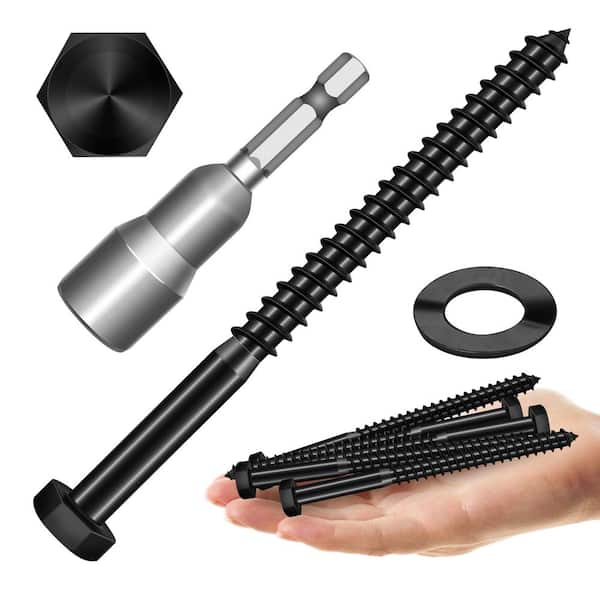 3/8 in. x 4 in. Stainless Steel Hex Drive Hex Head Lag Screws, Black Oxide (8-Pack)