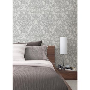 Anders Silver Damask Vinyl Non-pasted Metallic Wallpaper