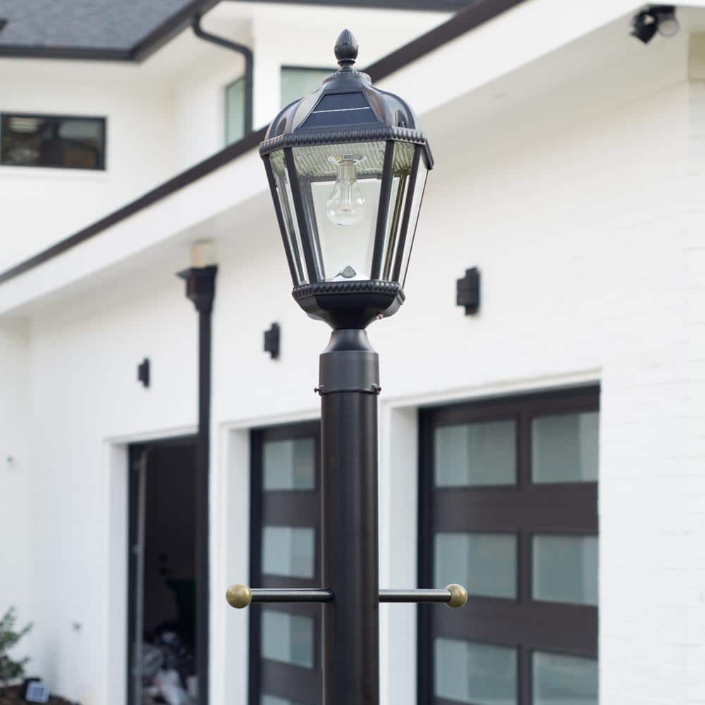 Black Aluminum Solar LED Lamp Post with Beveled Glass