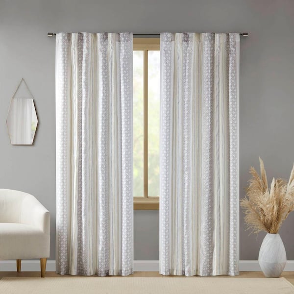INK+IVY Cora White/Taupe Polyester 50 in. W x 84 in. L(2) Room Darkening (Double Panel)