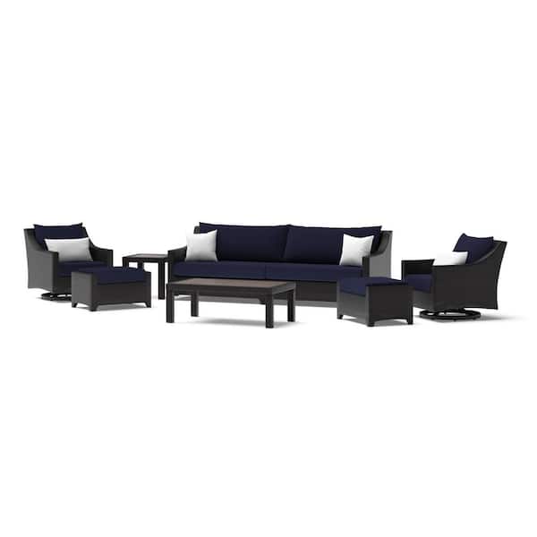 Deco 8-Piece Wicker Motion Patio Conversation Deep Seating Set with Sunbrella Navy Blue Cushions
