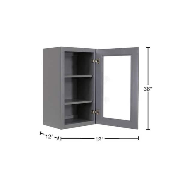 LIFEART CABINETRY Lancaster Gray Plywood Shaker Stock Assembled Wall Glass Door Kitchen Cabinet 12 in. W x 36 in. H x 12 in. D