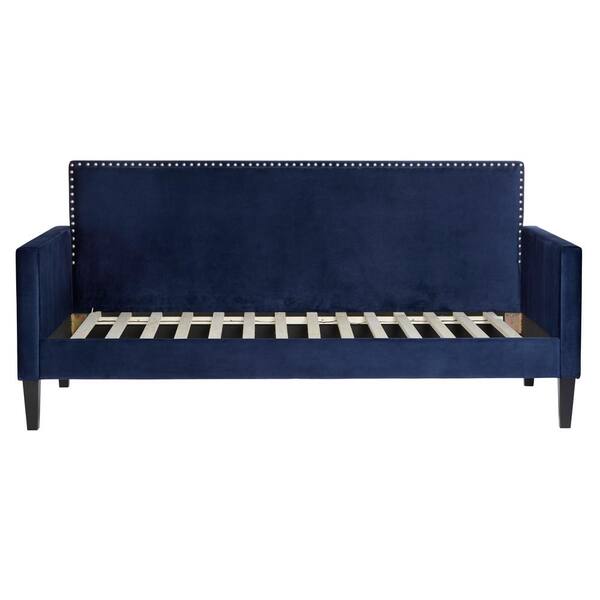 Handy Living Navy Blue Velvet Upholstered Twin-size Square Back Daybed