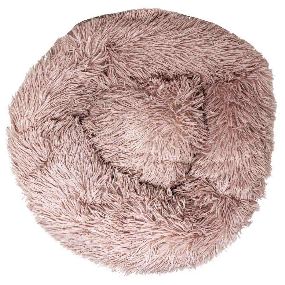 Medium Pink Plush Round Calming Dog Bed