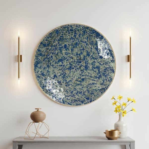 Qwin Blue Glass Decorative Wall Platter Sculpture with Mosaic Pattern