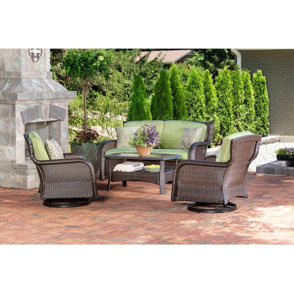 Cambridge Corrolla 4-Piece Lounge Set with Loveseat, 2 Swivel Gliders and Woven Coffee Table, Cilantro Green