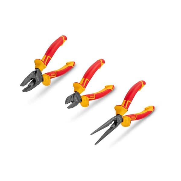 Insulated Pliers Set, 3-Piece (Combination, Long Nose, Diagonal Cutting)