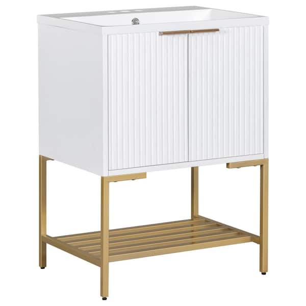 Aoibox 24 in. W x 18 in. D x 33.7 in. H Freestanding Bath Vanity in White with White Ceramic Sink