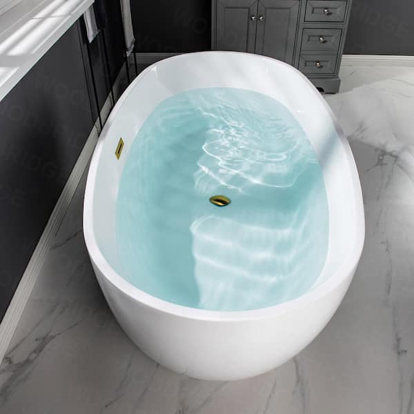 Woodbridge Reims 29.5-in x 59-in White with Polished Chrome Trim Acrylic  Oval Freestanding Soaking Bathtub with Drain (Center Drain) in the Bathtubs  department at