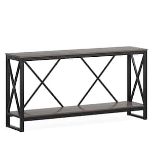 Turrella 70.87 in. Gray Rectangle Wood Console Table with Open Storage Shelf