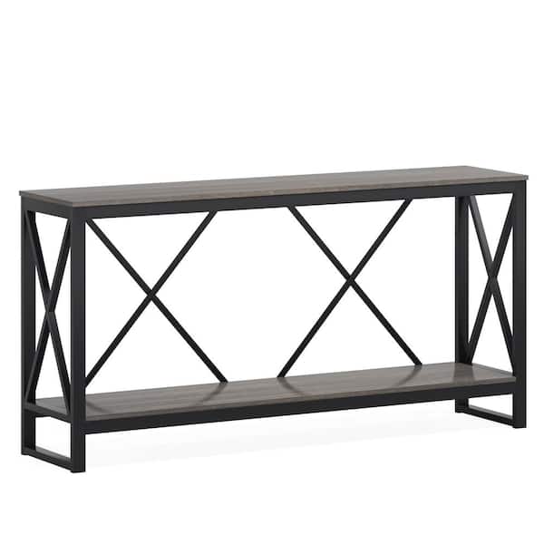 BYBLIGHT Turrella 70.87 in. Gray Rectangle Wood Console Table with Open Storage Shelf