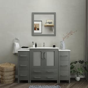 Brescia 54 in. W x 18 in. D x 36 in. H Bathroom Vanity in Grey with Vanity Top in White with White Basin and Mirror