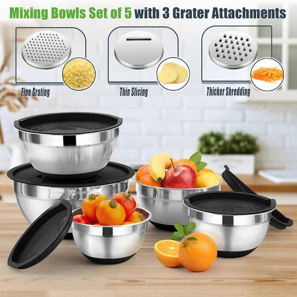 UUDULY 5-Piece Stainless Steel Mixing Bowl Set Black Finish with