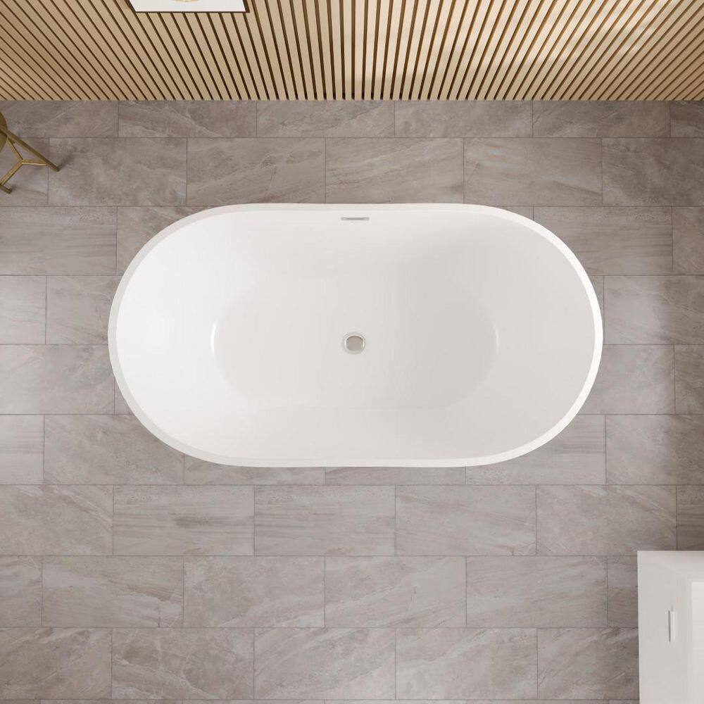 Opal Glossy White Acrylic Oval Freestanding Bathtub 55"