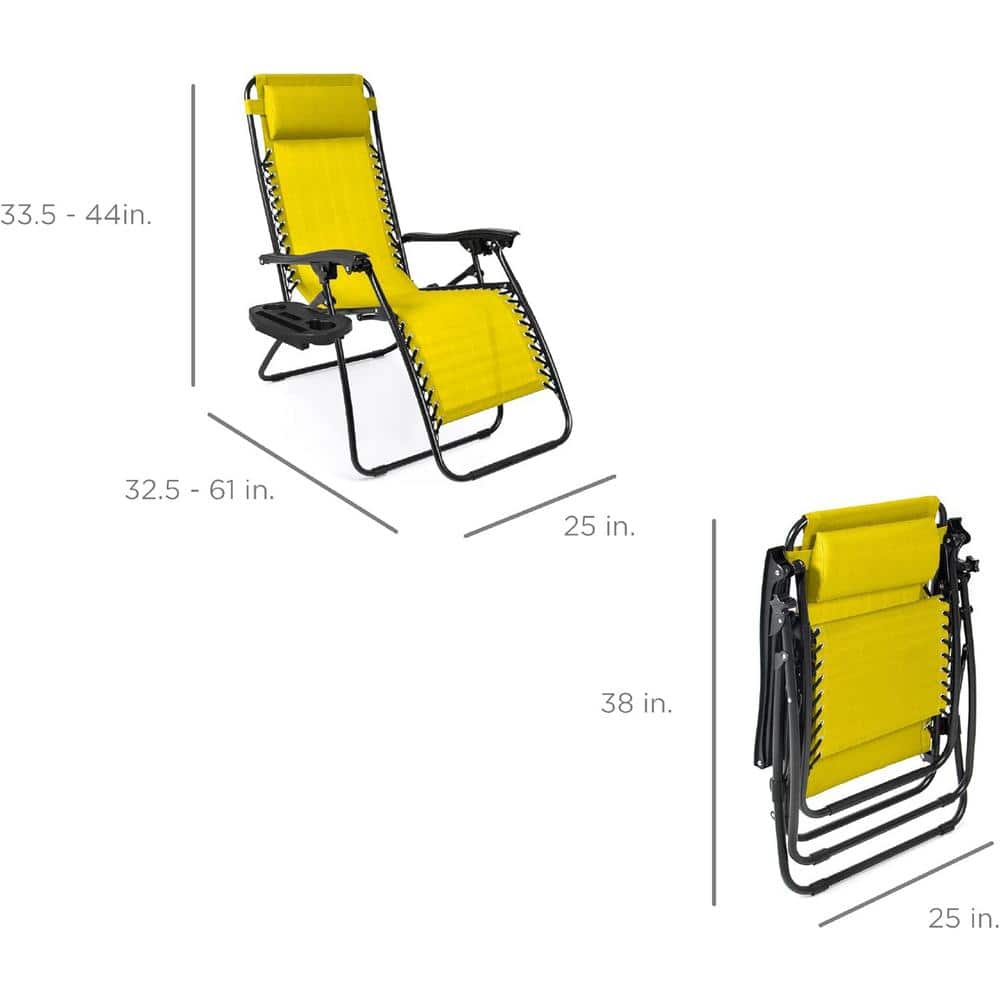 Sunflower Yellow Ergonomic Zero Gravity Outdoor Lounger Set with Cushions