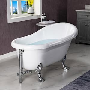 Eurek 54" Heavy Duty Acrylic Slipper Clawfoot Bath Tub in White,Claw Feet,Drain and Overflow in Chrome