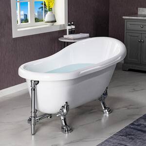 Derby 54 in. Acrylic Clawfoot Single Slipper Soaking Bathtub with Drain and Overflow Included in White