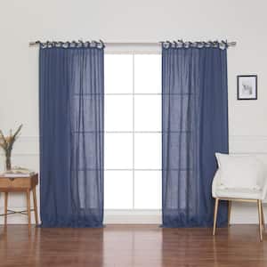 Indigo Blue Linen Tie Top Room Darkening Curtain - 52 in. W x 84 in. L