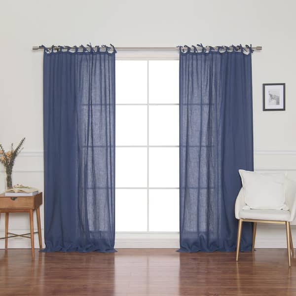 Best Home Fashion Indigo Blue Linen Tie Top Room Darkening Curtain - 52 in. W x 84 in. L