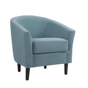 Blue Linen Upholstered Barrel Arm Chair(Set of 1)