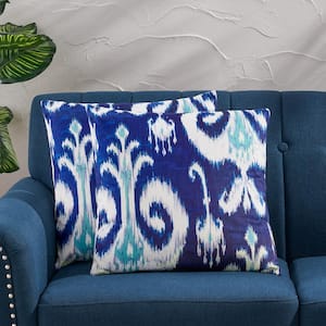 Barnegat Navy and Beige Abstract Polyester 18 in. x 18 in. Throw Pillow (Set of 2)