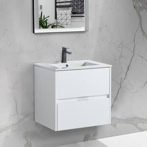24 in. W x 18 in. D Bath Vanity in Matte White with Vanity Top in White with White Basin