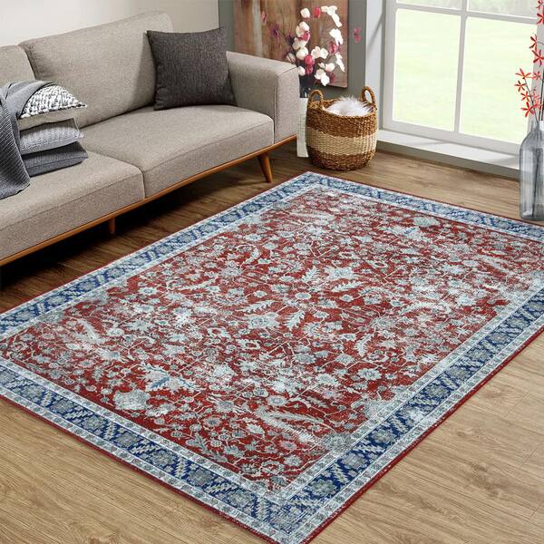 3' 4 x 3' 4 Red and White Bijar Floral Persian Rug (WOOL)