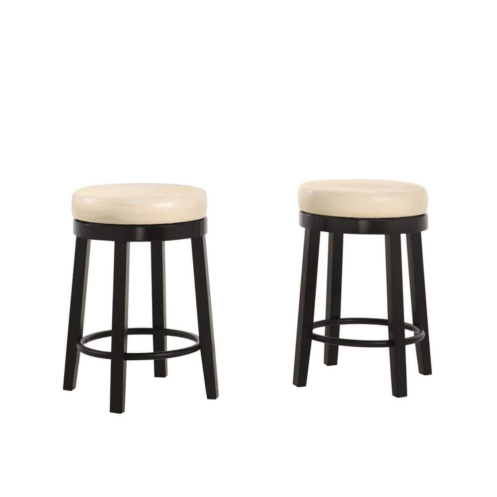 Era 24" Cream and Espresso Swivel Leatherette Counter Stool, Set of 2