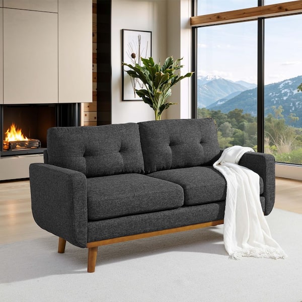 Kayla 67.7 in. Chenille Upholstery Rectangle Square Arm Sofa in Dark Gray with Tufted