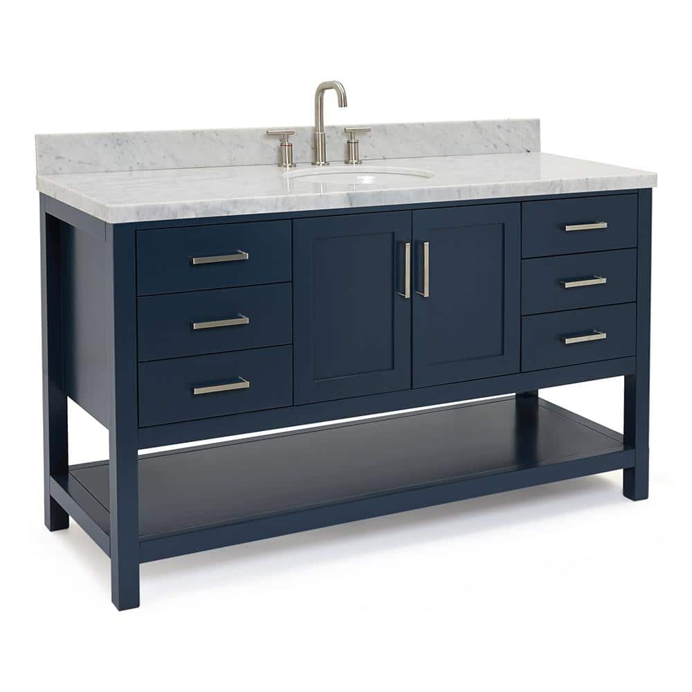 Magnolia Midnight Blue 61" Single Sink Vanity with Marble Top