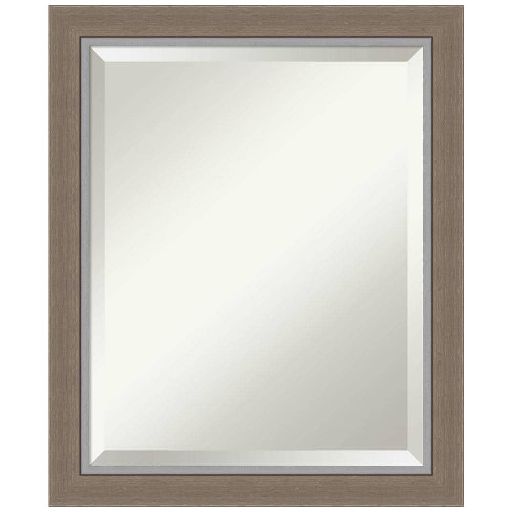 Eva Brown Narrow Rectangular Beveled Wall Mirror with Silver Edge