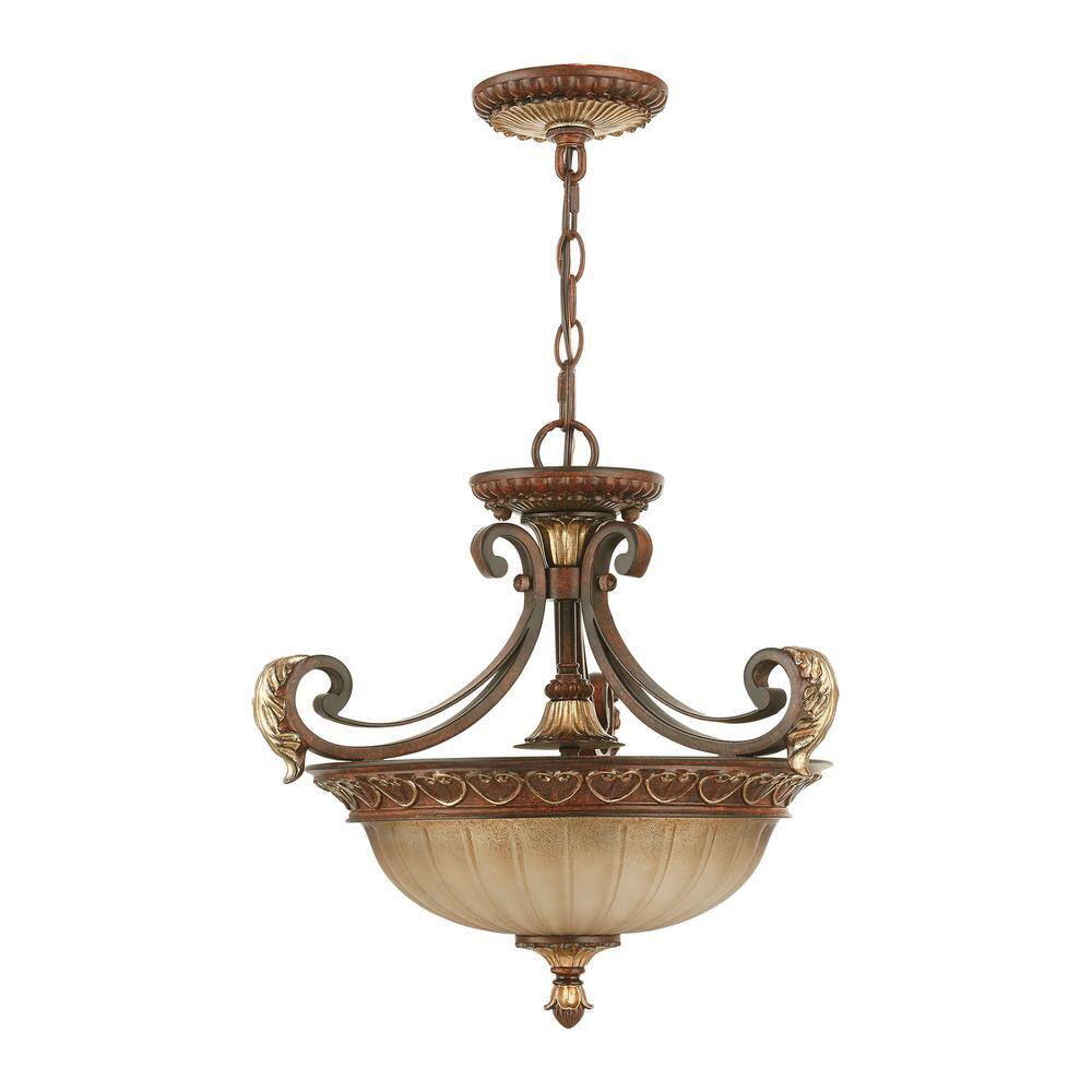 Villa Verona Rustic Art Glass 3-Light Pendant in Bronze and Gold