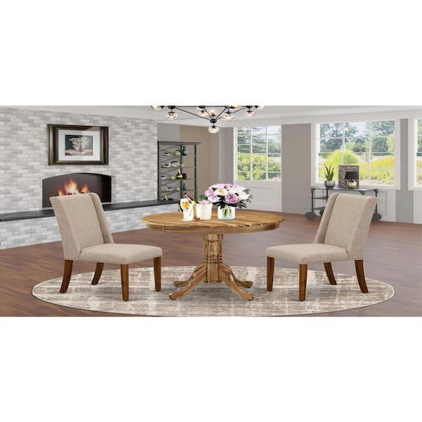East West Furniture 3-Piece Natural Oil Finish Solid Wood Top - Round Dining Room Set - Seats 4