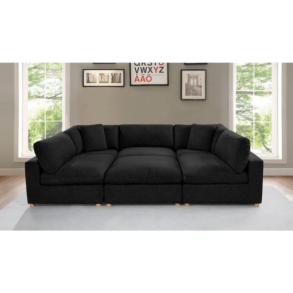 Dexter 80 in. W Straight Arm 6-Piece Boucle Fabric Modular Sectional Sofa in Black Color