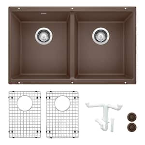 Precis 29.75 in. Undermount Double Bowl Cafe Granite Composite Kitchen Sink Kit with Accessories