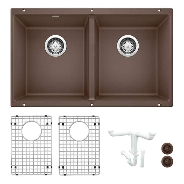 Blanco Precis 29.75 in. Undermount Double Bowl Cafe Granite Composite Kitchen Sink Kit with Accessories