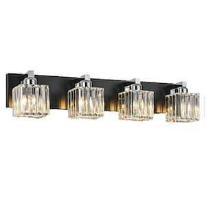 Orillia 27.5 in. 4-Light Black and Chrome Bathroom Vanity Light with Crystal Shades