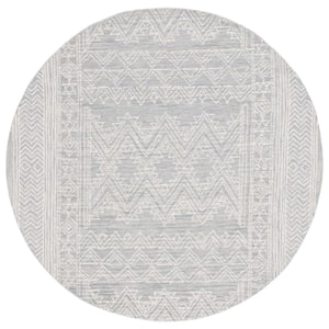 Abstract Light Blue/Ivory 6 ft. x 6 ft. Tribal Border Round Area Rug