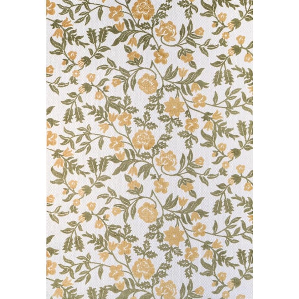 Veranda Ivory/Gold 5 ft. x 8 ft. (5 ft. x 7 ft. 6 in.) Floral Transitional Indoor/Outdoor Area Rug