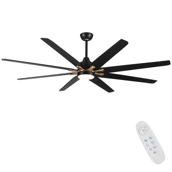 YUHAO 72 in. Industrial Integrated LED Dimmable Indoor Black and Gold Large Ceiling Fan with Light Kit, Remote and DC Motor