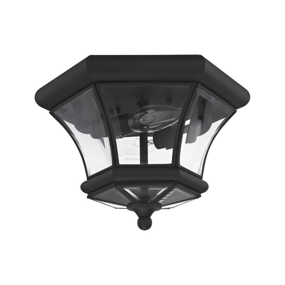 Black Brass 2-Light Outdoor Flush Mount with Clear Glass