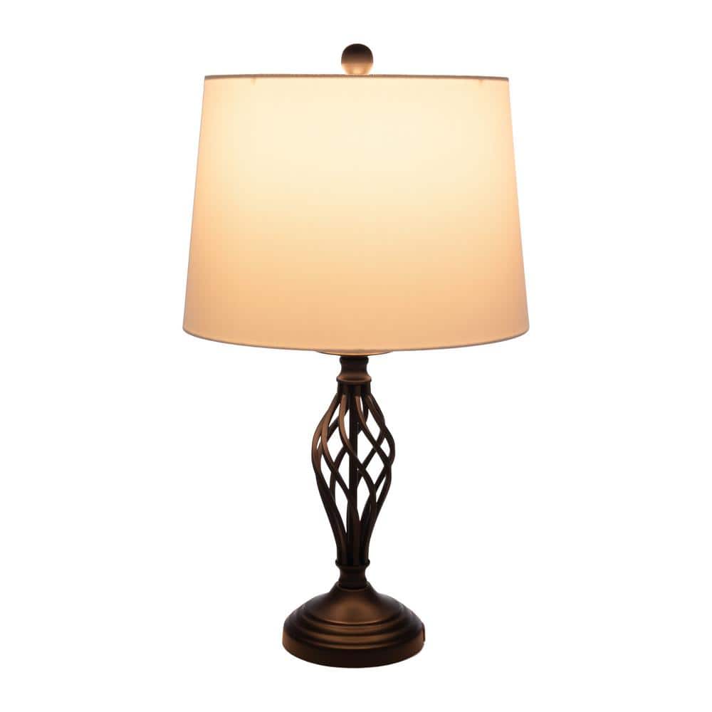 Set of 2 Black Metal Table Lamps with USB Ports