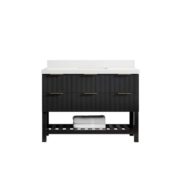 Catalina 48 in. W x 22 in. D x 36 in. H Bath Vanity in Black with 2" White Quartz Top