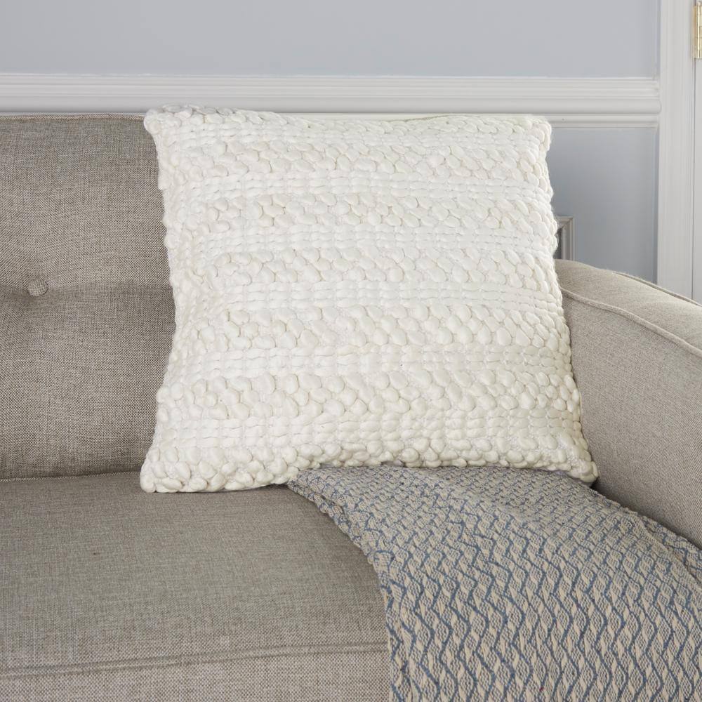 Woven Stripes Kids Square Throw Pillow 20" in White Cotton
