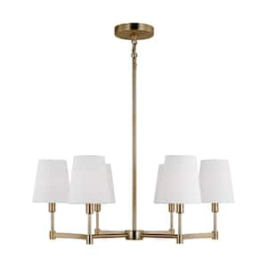 Chatfield 6-Light Satin Brass Chandelier with White Linen Shades